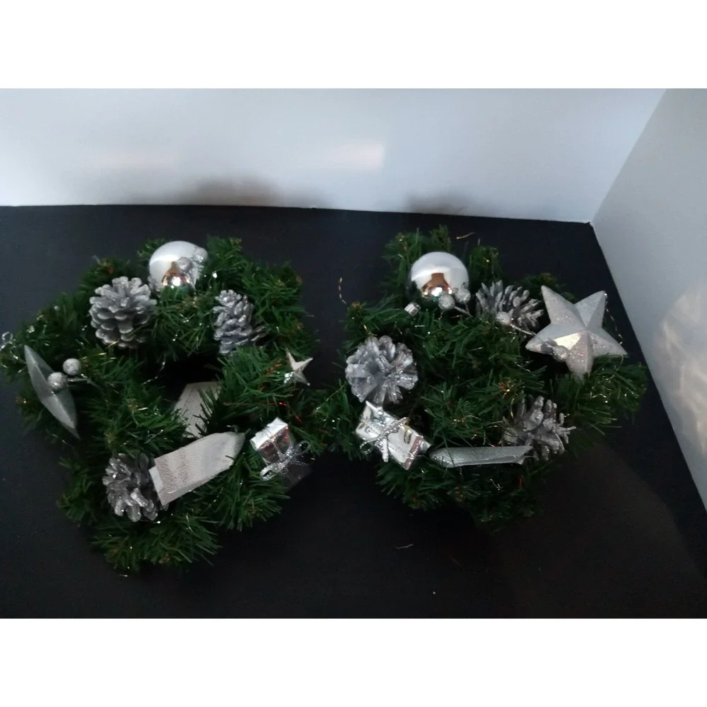Xmas candle centerpieces Pinecones, bulbs, ornaments Centerpiece Candle Ring 10